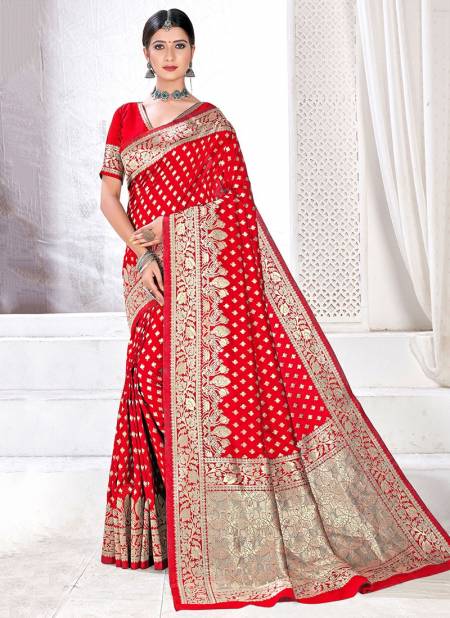 Red Colour Fancy Designer Pure Jaquard silk Party Wear Heavy Saree Collection 1004